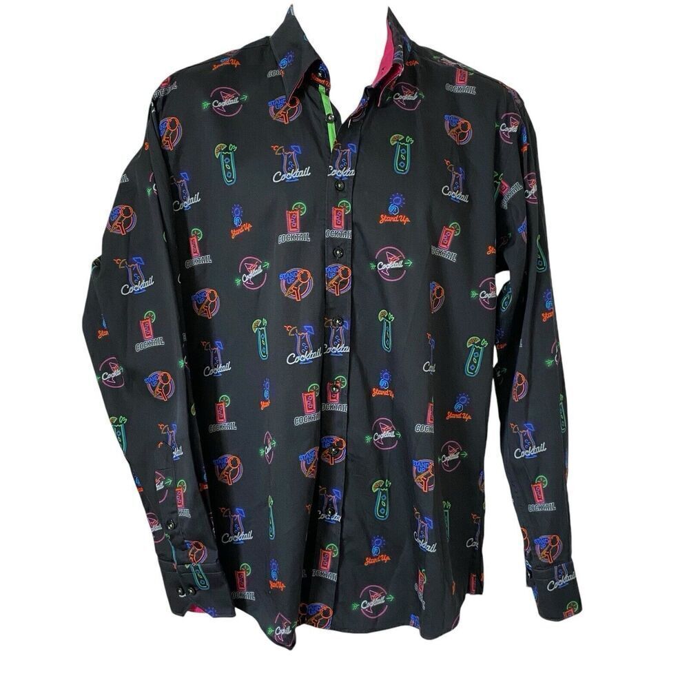 Claudio Lugli Couture Shirt Men's Large Black Cocktails Stand Up Limited Edition